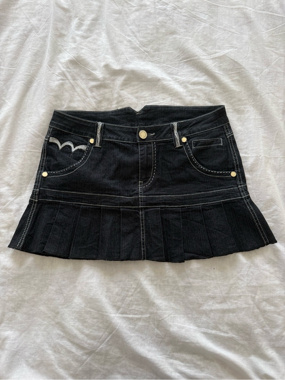 COOGI Dark Navy Pleated Denim Mini Skirt